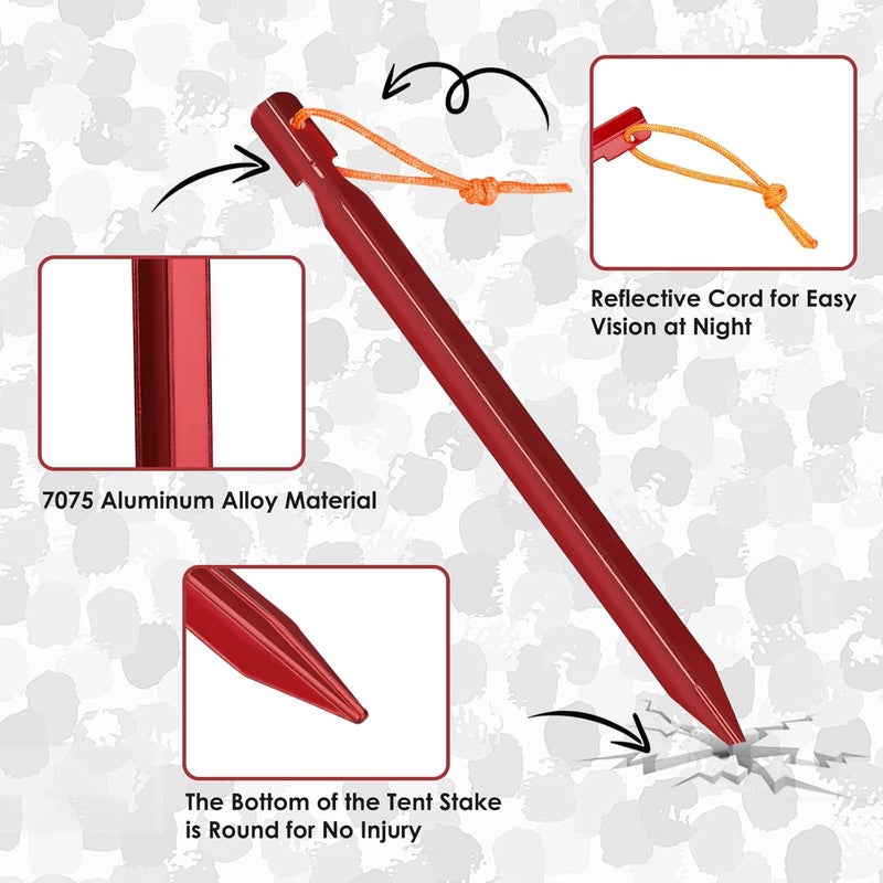 Grassman 12 Pack Tent Stakes, 7075 Aluminium Tent pegs, Heavy Duty Lightweight Ground Pegs, Durable and Safe Metal Camping Spikes, Red - Image 3